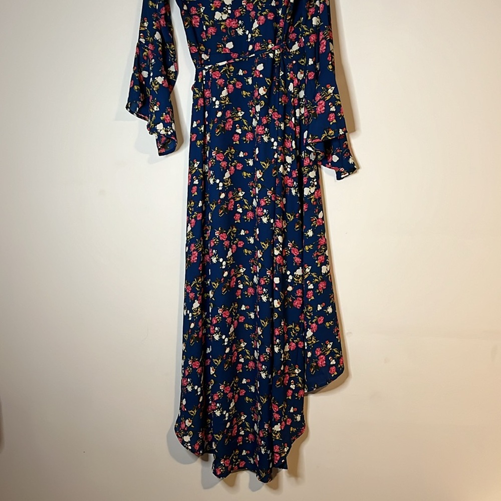 Love Kuza L A dress floral Sz S maxi wrap tie DRESS Dark romance Whimsgoth flowy - Picture 3 of 7